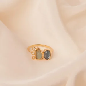 Anel Purificação (Cianita Azul, Esmeralda e Brilhantes) – Joia em Ouro 18k
