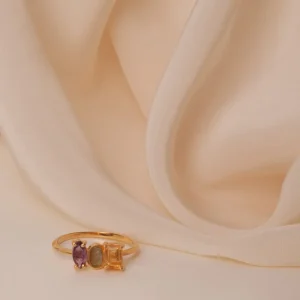 Anel Elevação (Ametista, Citrino e Água Marinha) – Joia em Ouro 18k