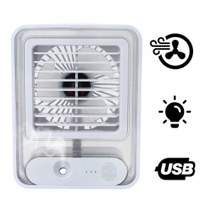 Ventilador Portatil Umidifcador Luminaria USB De Mesa 3 Velocidades Cores:Branco