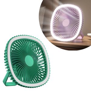 Mini Ventilador De Mesa Luz Ring Light Usb Portátil Potente Silencioso Cor:Verde