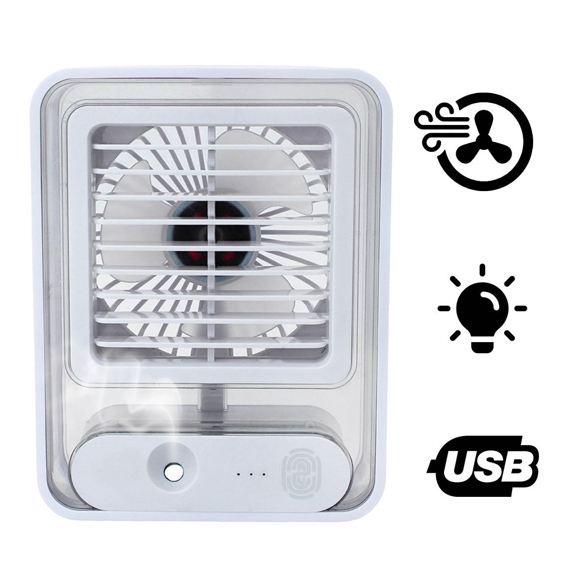 Ventilador Portatil Umidifcador Luminaria USB De Mesa 3 Velocidades Cores:Branco