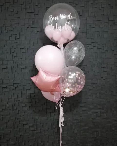 Bouquet Oswaldo Cruz: 1 Bubble personalizado + 2 látex de 11” + 2 confete 11” + 2 metalizado 18”
