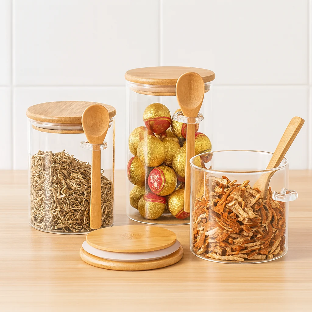 Pote Hermético de Vidro com Colher em Bambu