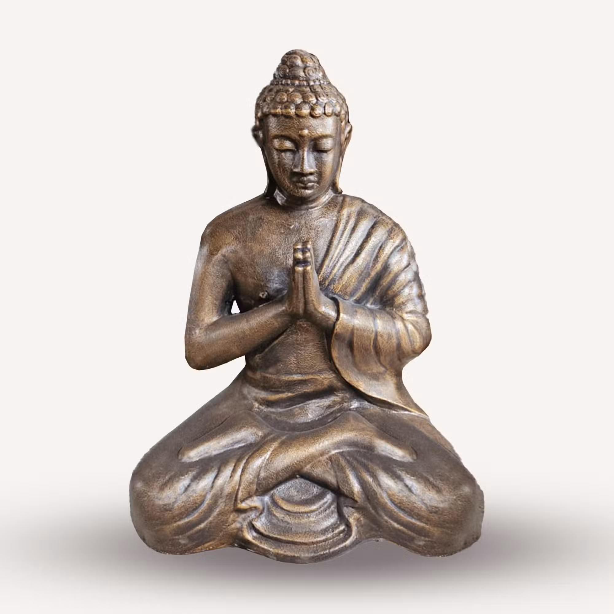 Estátua de Buda Média Rezando em Ouro Antigo
