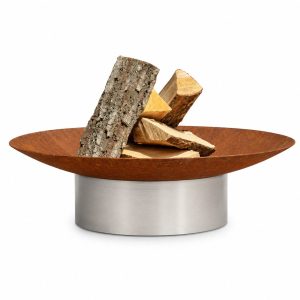 Fire Pit Héstia – Lareira de Exterior com Tigela Ferrugem e Base Inox