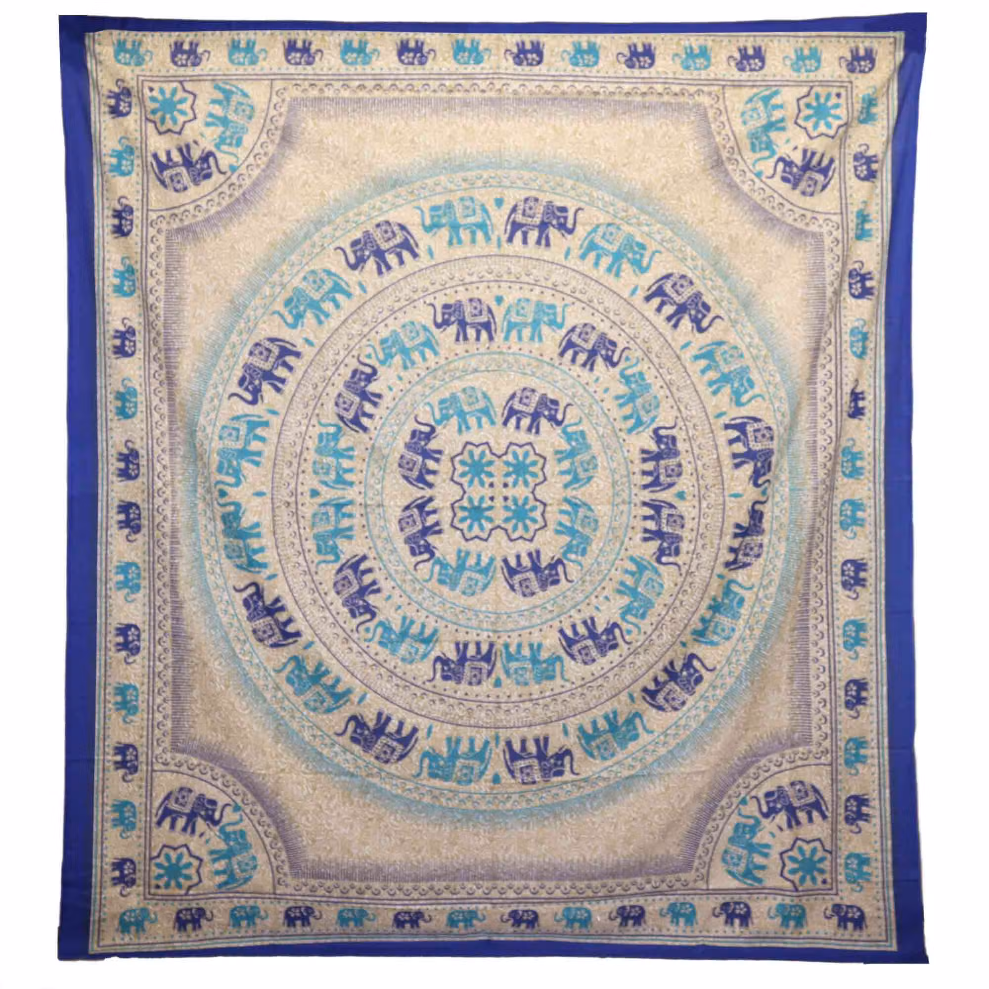 Tapeçaria de Parede Mandala Elefante Azul 212×193 cm
