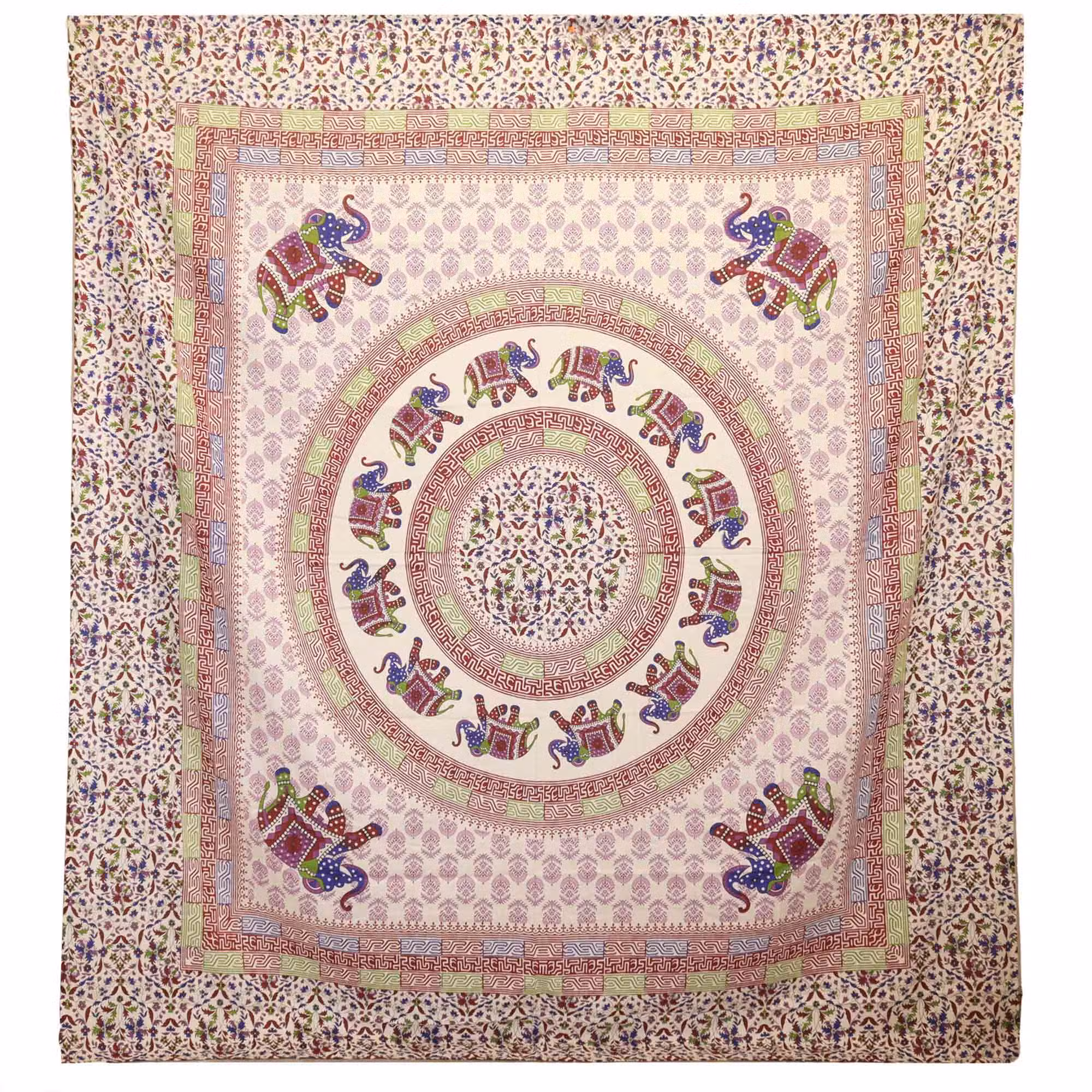 Tapeçaria de Parede Mandala Elefante roxo e Azul 212×193 cm