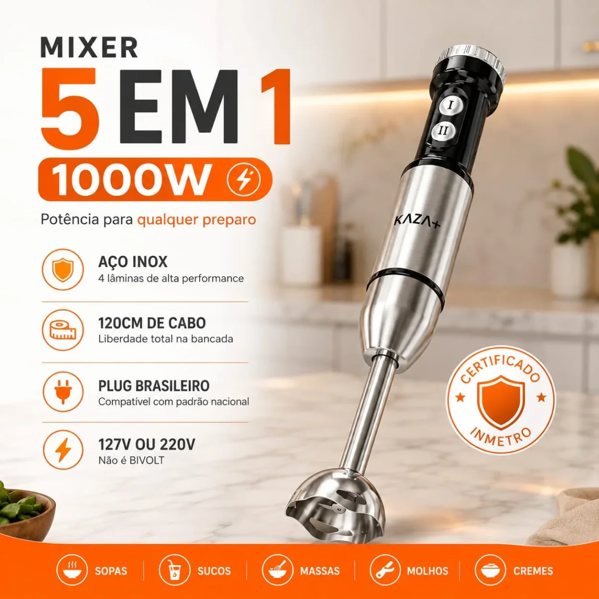Mixer 5 em 1 Inox 1000W - 110V ou 220V - Entrega Grátis - Image 4