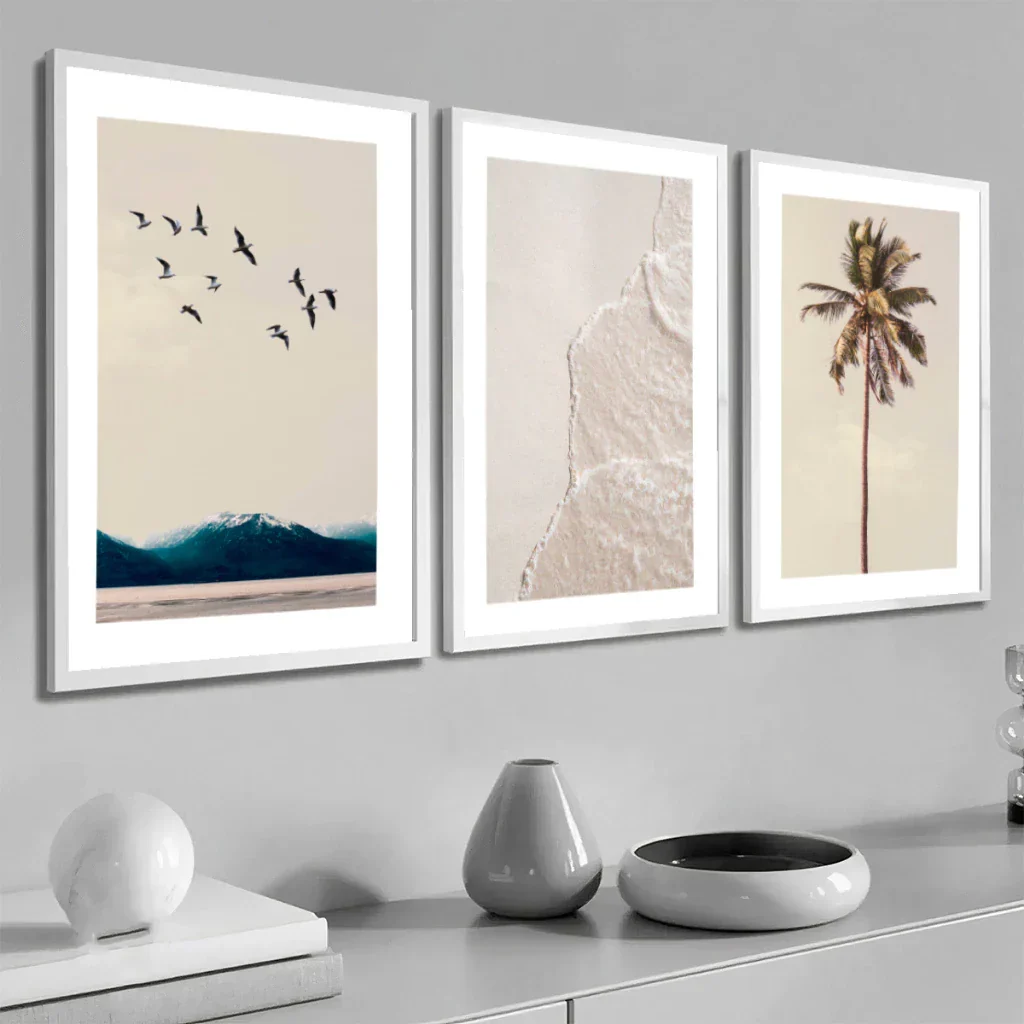 Conjunto com 3 Quadros Decorativos – Praia e Mar