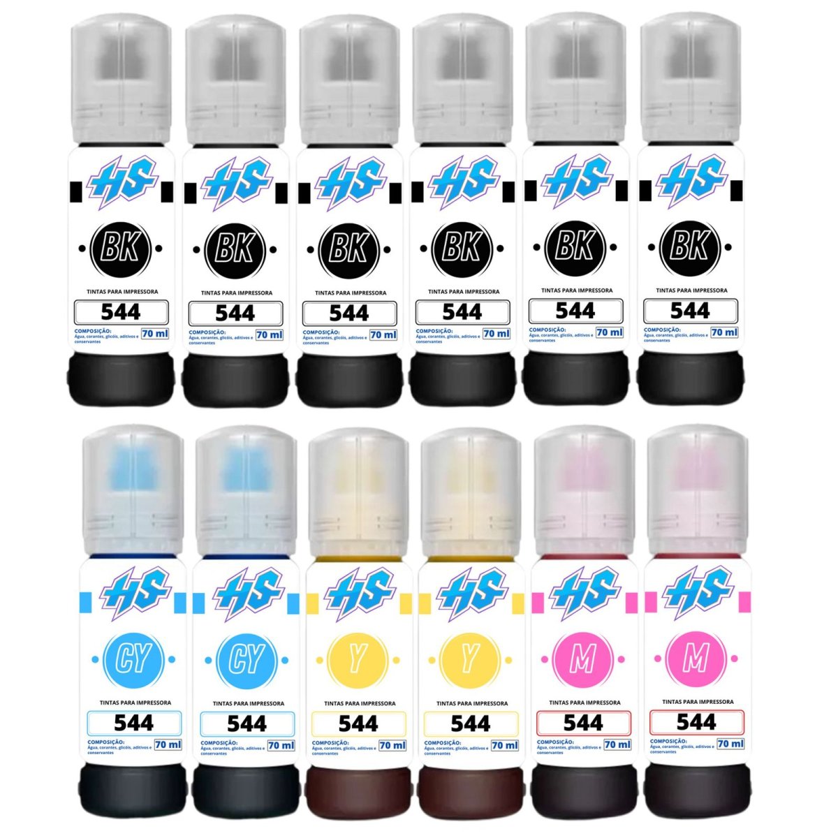 Kit 12 Refil para Epson T544 70ml L3110 L3150 L3250 BK C M Y Haddaway Store